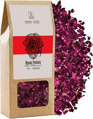 Produktbild von Mary Rose - Rote Rosenblüten 20g - 100% Natur Getrocknet, Essbar - Zarter Duft, Reich an Vitaminen - Ideal für Tee, Speisen, Dekoration - Aus Ägypten