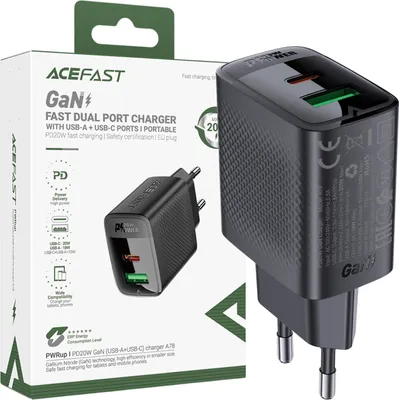 Immagine prodotto di Acefast A78 Caricatore di rete Gan Usb-A / Usb-C Pd 20W - Nero