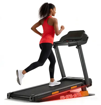Produktbild von Laufband mit Handläufen, 12 km/h, 15 % Steigung, 3 Stufen, 3,0 PS Leiser Motor, Walking Pad mit zwei Getränkehalter und Tablet-Halterung,für Zuhause,