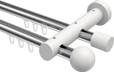 Produktbild von Interdeco Innenlaufstange / Gardinenstange mit Innenlauf Chrom / Weiß, Typ Talent Luina (Kugel), 20 mm Ø 2-läufig, 400 cm