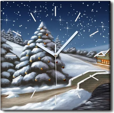 Produktbild von Coloray Uhr auf Leinwand 30x30 cm Wand Uhr Dekoration Wohnzimmer Segeltuch weiße Zeiger -Winterliche heilige landschaft.