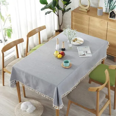 Immagine prodotto di Omgoods - Tovaglia rettangolare multifunzionale con frange, 140 x 250 cm, color grigio chiaro