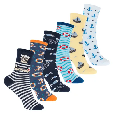Produktbild von Bunte Baumwoll Basic Socken (6 Paar) mit lustigen Motiven für Mädchen & Jungen - Aqua 35-38