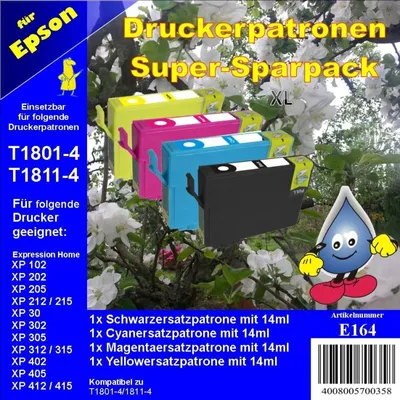 Produktbild von E164 - TiDis Ersatzpatronen Supersparpack - B/C/M/Y - mit 4x 14ml Inhalt ersetzt T1816XL