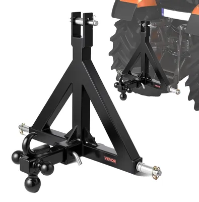 Produktbild von VEVOR 3-Punkt-Anhängerkupplung mit 2-Zoll-Anschluss, 3-Punkt-Schnellkupplung, 3.000 lbs Tragfähigkeit, Schwerlast-Traktor-Zugdeichsel-Adapter, kompatibel mit Kubota, Mahindra, John Deere, Massey Ferguson, 26 Zoll-Einloch-4-Wege Abschlepphaken