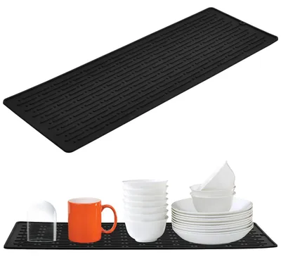 Silikon-Abtropfmatte 40,5x14,5 cm, Antirutsch, Hitzebeständig, Schwarz