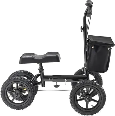Produktbild von Klappbarer Kniescooter, lenkbarer Knie-Rollator aus Aluminium mit höhenverstellbarem Lenker und Knieschoner, 12-Zoll-Geländeräder, Doppelbremsen, Scooter zur Beinrehabilitation bei Knöchel- und Fußverletzungen, 350 lbs