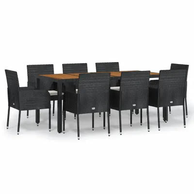 Obrázok produktu pre vidaXL 9-dielny záhradný jedálenský set s vankúšmi Black Poly Rattan