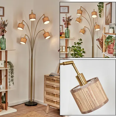 Produktbild von Arenabianca Stehlampe Metall/Seegras/Stoff, Schwarz/Messing gebürstet/Natur/Braun