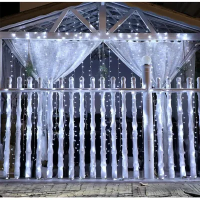 Gordijnverlichtung, kaltweiß, 2x2 m, 200 LEDs, batteriebetrieben
