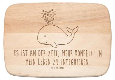Produktbild von Mr. & Mrs. Panda Frühstücksbrett Wal Konfetti - Transparent - Geschenk, Trennung, Schneidebrett, Geburtstag, Abnehmen, brotzeitbrettchen, Wale, Meer, Holzbrett