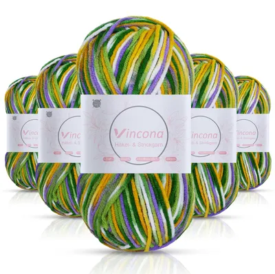 Häkelgarn-Set, 5 x 50 g, bunter Farbverlauf, Acryl, für Puppen, Pullover, Schals