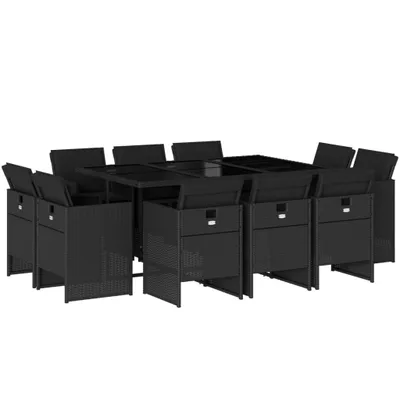 Produktbild von 11-tlg. Garten-Essgruppe mit Kissen Schwarz Poly Rattan