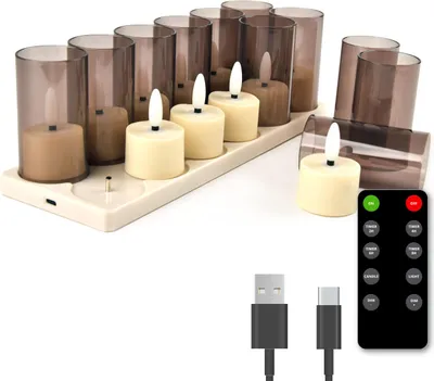 Produktbild von FlinQ wiederaufladbare LED-Teelichter – bewegliche Flamme – inkl. Fernbedienung – Nachbildungskerzen – 12er-Set