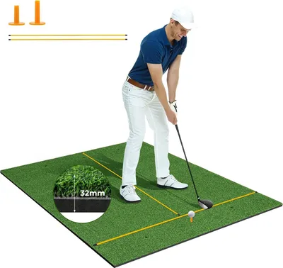Produktbild von Golfová podložka COSTWAY, golfová cvičná podložka včetně 2 gumových odpališť a 2 zarovnávacích tyčí, golfová podložka se 6 odpališti, pro vnitřní i venkovní použití 152 cm x 117 cm, 32 mm