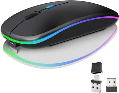Image de Souris Bluetooth pour ordinateur portable, rechargeable 2,4 GHz optique (Bluetooth 5.2 + USB A + USB C) Double récepteur Souris - 1600 DPI LED Clic silencieux