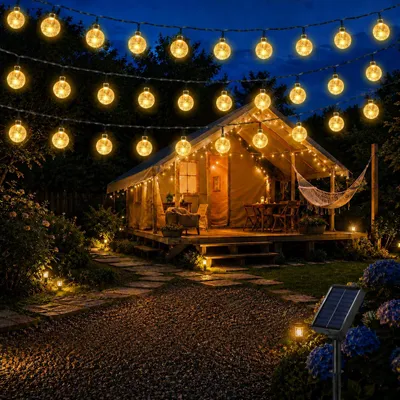 Solar-Lichterkette 11 m, 60 LEDs, IP65, 8 Modi, Warmweiß