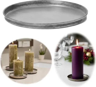 Produktbild von Metall Deko Kerzenteller 16cm Rund Silber Kerzentablett Kerzenschale Schale
