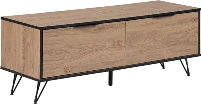 Zdjęcie produktu dla BELIANI Szafka RTV jasnobrązowy płyta pilśniowa metalowe nogi 120 x 40 cm stolik pod telewizor do 54 cali miejsce na kable nowoczesna