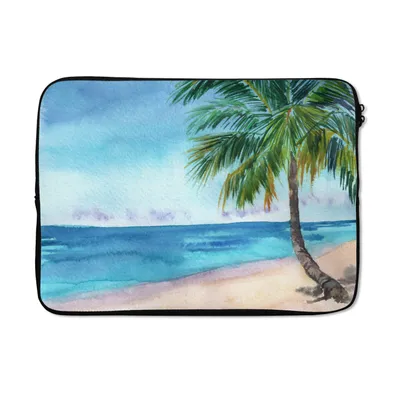 Produktbild von MuchoWow® Laptop Hülle 14 ZollStrand - Palme - Meer Laptoptasche - Laptoptasche - Stoßsicher - Schutzhaube
