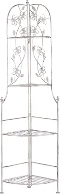 Produktbild von BELIANI Gartenregal Weiß in Eckform aus Metall mit 4 Ablageflächen dekorative Verzierungen Gartenmöbel Gartenschrank Pflanzenregal Terrasse Balkon