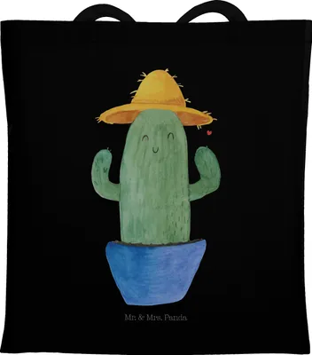 Produktbild von Mr. & Mrs. Panda Schultasche Kaktus Hut - Schwarz - Geschenk, Shopping Tasche, Geschenkidee, Laptoptasche, Reisen, Kakteen, Städtetrip, Tote Bag, Spruch, Motivation