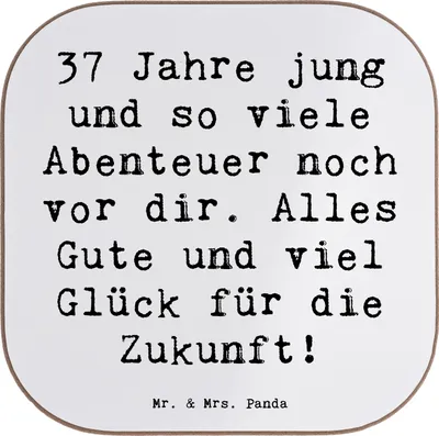 Produktbild von Mr. & Mrs. Panda Holzuntersetzer Spruch 37. Geburtstag Abenteuer - Weiß - Geschenk, Glückwunsch, liebevoll, unvergesslich, gläseruntersetzer, Untersetzer für Gläser, Glas