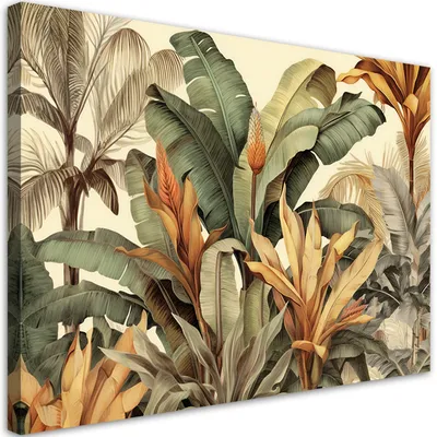 Produktbild von Leinwandbild Bananenblätter in Sepia 120x80 Feeby Beige bild für die wand bereit zum aufhängen