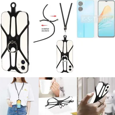 Produktbild von K-S-Trade 3in1 Handykette Handyband Handykordel Halsband Smartphone-Ring Handy-Ring kompatibel mit ZTE Axon 40 Lite Fingerhalterung Handyring