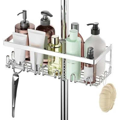 Zdjęcie produktu dla Półka pod prysznic - Bez wiercenia - Stal nierdzewna - Czarna - 30 x 12 x 9,7 cm - Organizer prysznicowy