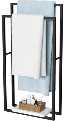Immagine prodotto di Portasciugamani da terra, nero, doppio, in marmo, autoportante, in metallo, altezza 87/97 cm