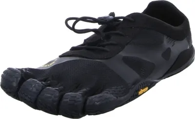A black Vibram FiveFingers KSO EVO shoe is shown against a white background.