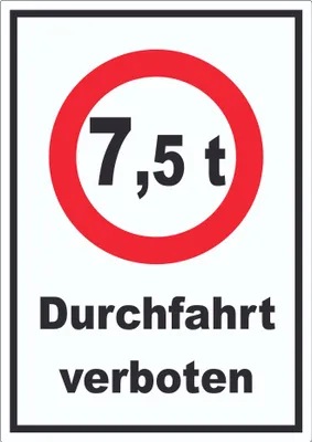 Produktbild von Durchfahrt verboten 7,5 Tonnen Aufkleber A6 (105x148mm)