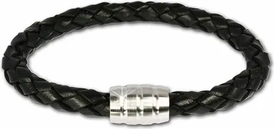 Image de SilberDream Bracelet en cuir noir avec fermoir en acier inoxydable LS1803