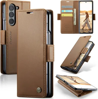 Produktbild von Lederhülle für Samsung Galaxy Z Fold 6 Brieftasche Kartenfach Schutzhülle mit Standfunktion Braun