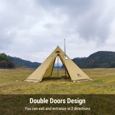 Produktbild von MCETO Tipi-Zelt für 4–6 Personen, mit Ofenanschluss, Camping-Pyramide, Tipi-Zelt für Camping, Rucksackreisen, Wandern, Braun