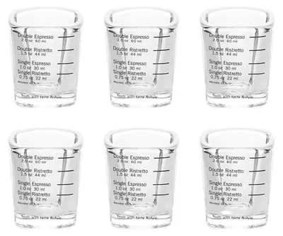 Zdjęcie produktu dla Zestaw 6 małych miarek z borokrzemianu szkła, pojemność 60 ml, z podziałką do odmierzania małych ilości