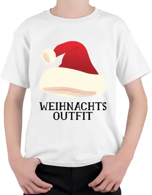 Produktbild von Weihnachtsoutfit Weihnachtsmütze - Weihnachten Weihnachtsgeschenk Christmas Uni Kinder T-Shirt, Weiß, 116