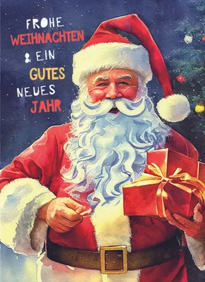 Produktbild von Weihnachten Klammermini Weihnachtskarte Weihnachtsmann mit Geschenk Frohe Weihnachten