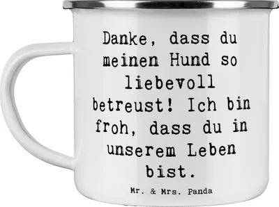 Produktbild von Mr. & Mrs. Panda Emaille Becher Spruch Danke Hundesitter - Weiß - Geschenk, Blechtasse, Aufmerksamkeit, Geschenkidee, Pott, dass du in unserem Leben bist, Bedanken, sagen