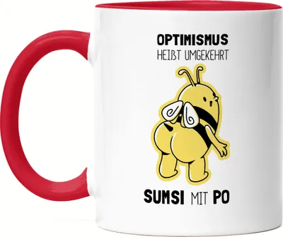 Produktbild von Optimismus Heißt Umgedreht Sumsi Mit Po Tasse Rot  Biene Geschenkidee Wortwitz