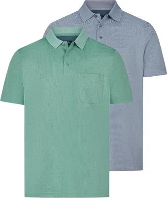 Produktbild von RAGMAN 2er Pack Basic Poloshirt Dezentes Jacquard-Muster, Knopfleiste und praktische Brusttasche, Knitterarm und formstabil