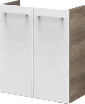 Produktbild von Fackelmann B.CLEVER Waschbeckenunterschrank schmal  Unterschrank für Waschtisch im Gäste-WC (52 cm x 60 cm x 24 cm)  2 Türen  SBC Badezimmerschrank hängend in Braun hell/Weiß