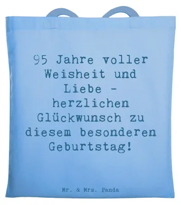 Produktbild von Mr. & Mrs. Panda Beutel Spruch 95. Geburtstag Weisheit Liebe - Sky Blue - Geschenk, Alter, canvas tasche, Feier, besondere Geschenke, Lebensabschnitt, Tote Bag, Shopping