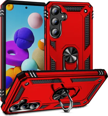 Obrázek produktu pro Pouzdro pro Samsung Galaxy A35 dvouvrstvé robustní, vojenská ochrana pouzdro s držákem prstenu a stojánkem Červený