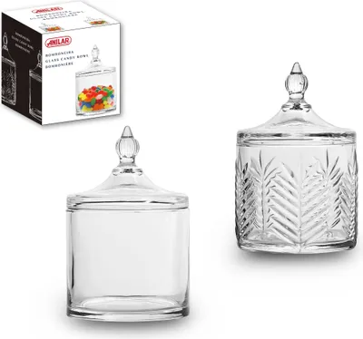 Produktbild von 2-tlg. Set Schalen aus Glas mit Deckel - H 15 cm Dekoschalen Glasschalen Bonboniere Schmuckschale Aufbewahrung Süßigkeiten