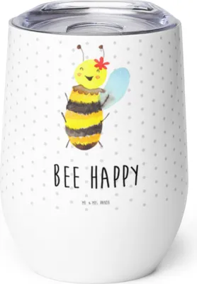 Produktbild von Mr. & Mrs. Panda thermosbecher Biene Happy - Weiß - Geschenk, kaffee tasse, edelstahl thermobecher, glühweinbecher, Thermo Becher