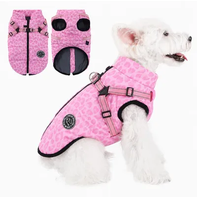 Produktbild von Winter-Hundejacke mit Geschirr Pink XL reflektierend wasserdicht warm Fleece-Futter