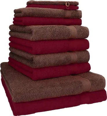 Produktbild von Betz 10-tlg. Handtuch-Set PREMIUM 2 Duschtücher 4 Handtücher 2 Gästetücher 2 Waschhandschuhe  Farbe: nussbraun & dunkelrot