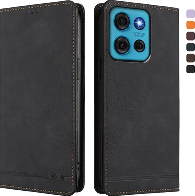Produktbild von Hülle für Motorola Moto G75 5G, Retro Kunstleder Ständer Klapphülle mit Kartenfächer und Magnetische Schwarz